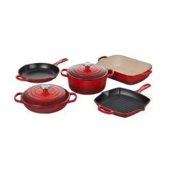 Le Creuset 7-Piece Cast Iron Set -Gourmet Grills rs18018 sevenpice cerise lpr